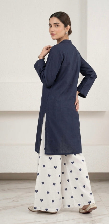 2PC Lawn Cotton Steam Printed Viral Heart Printed (Navy Blue)